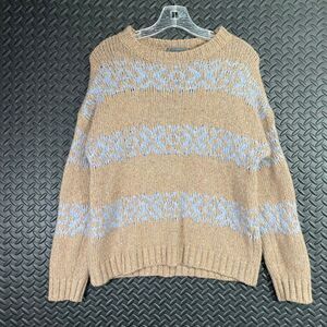 Elsamanda‎ Brown Blue Geometric Pattern Wool Blend Knit Pullover Sweater Women L
